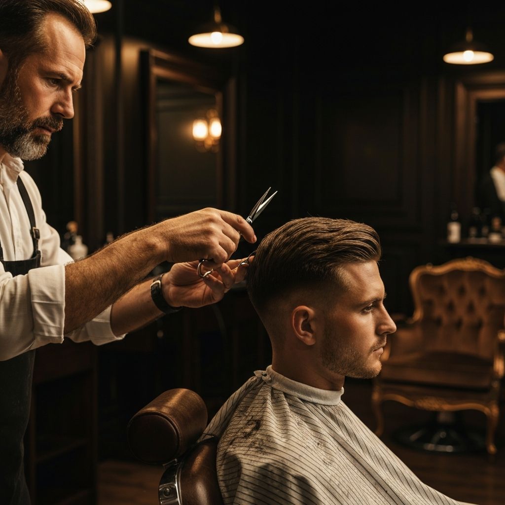 Barbero realizando corte de cabello con precisión